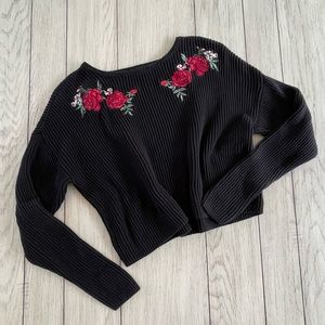 LA Hearts Embroidered Flower Sweater